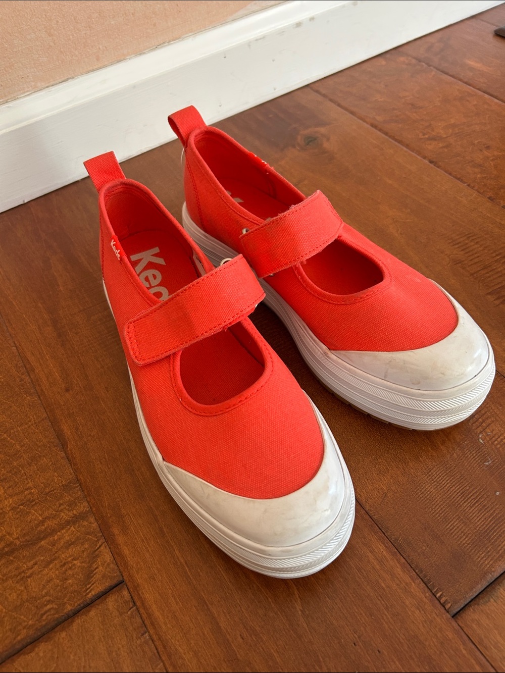 Keds orange Red Canvas Mary Jane Sneakers with platform White Sole 7